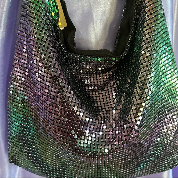 Iridescent Holographic Mesh Shoulder Bag | Y2K Rave Disco Festival Purse NWT - Picture 7 of 16